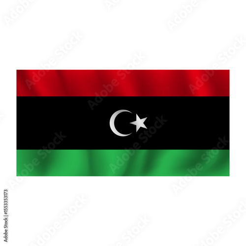 Flag of Libya wavy flutters in wind, with folds 3d