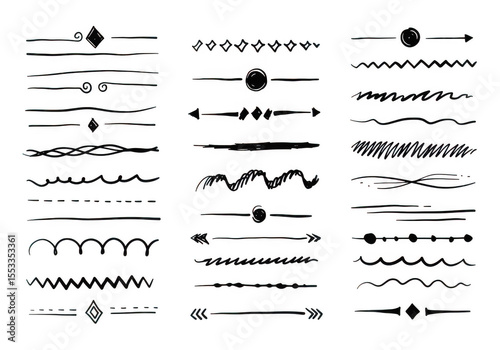 Collection of hand drawn dividers isolated on transparent background