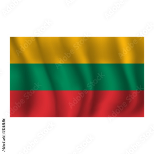 Flag of Lithuania wavy flutters in wind, with folds 3d