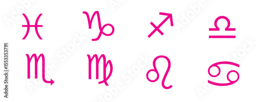 Zodiac Sign Set in Pink | Pisces, Capricorn, Sagittarius, Libra, Scorpio, Virgo, Leo, Cancer Astrology Symbols for Horoscope and Astrological Charts