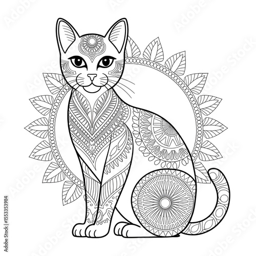 vector illustration of a  mandala cat colouring page 