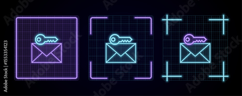 Email security key password illustration, cyber neon visual, glowing border grid vector.