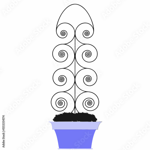 Decorative topiary spiral bush in a blue pot for gardening concepts  