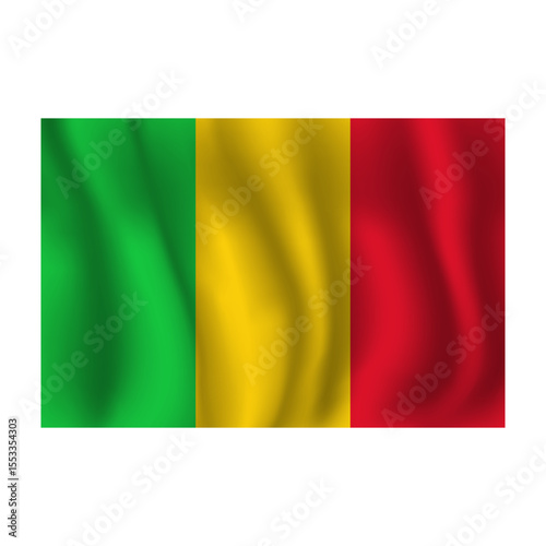 Flag of Mali wavy flutters in wind, with folds 3d