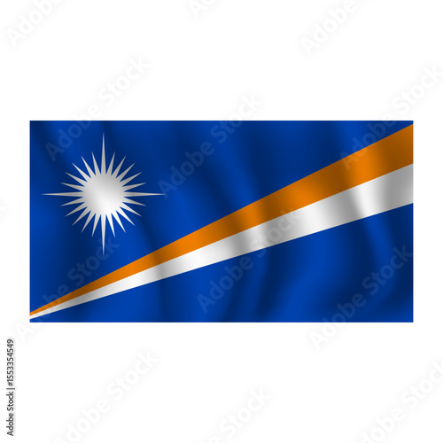 Flag of Marshall Islands wavy flutters in wind, with folds 3d