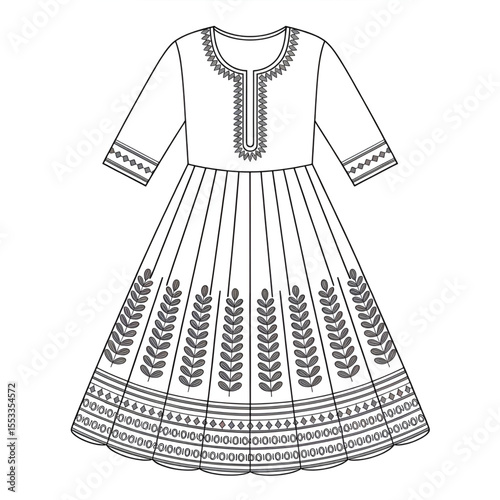 vector illustration of a Indian kurti dress coloring page