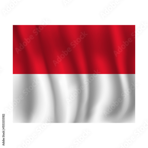 Flag of Monaco wavy flutters in wind, with folds 3d