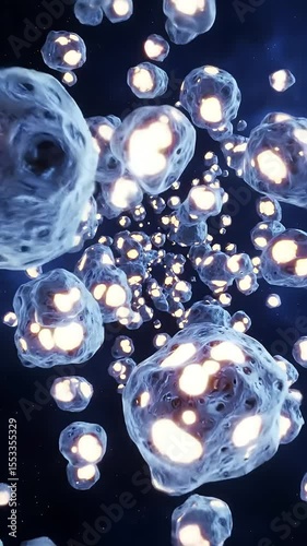 Abstract 3D Glowing Organic Cells Floating in Dark Cosmic Space