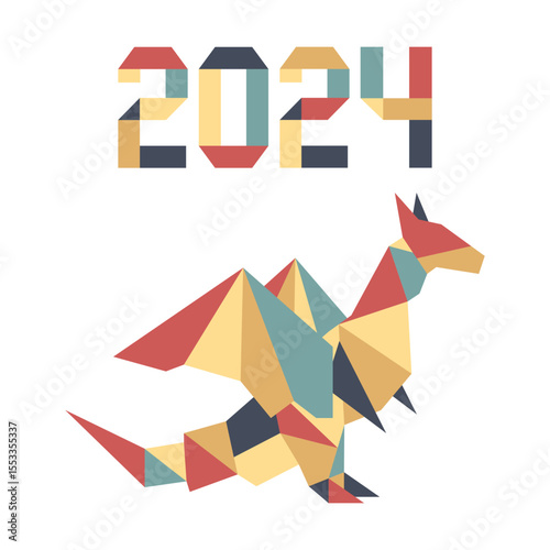 Happy new year Vector illustration Origami Symbol of 2024 on Chinese calendar Year of dragon
