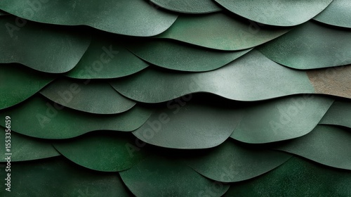 An intricate green abstract texture composed of layered forms, ideal for creating a contemporary feel in design projects or as a unique art piece.