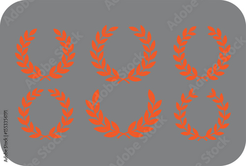 Six stylized orange laurel wreaths arranged in two rows of three against a rounded corner grey background symbolizing achievement victory and recognition
