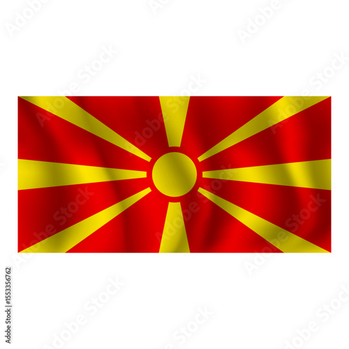 Flag of North Macedonia wavy flutters in wind, with folds 3d