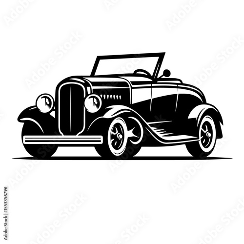Black and white silhouette vector of a Old car on white background