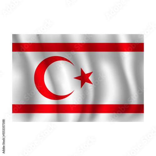 Flag of Northern Cyprus wavy flutters in wind, with folds 3d