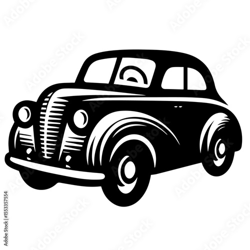 Black and white silhouette vector of a Old car on white background