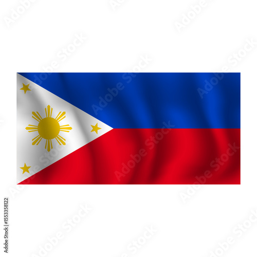 Flag of Philippines wavy flutters in wind, with folds 3d