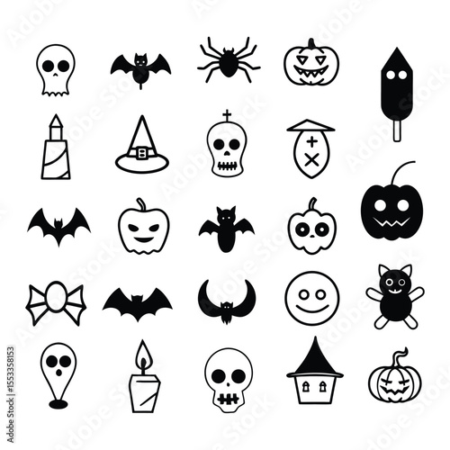 happy halloween doodle elements vector set on white background