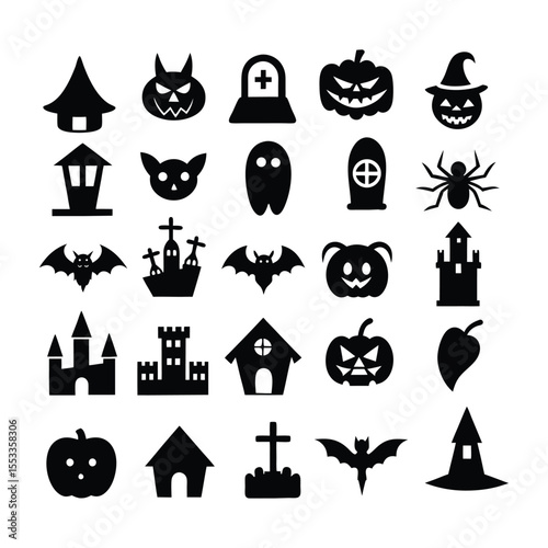 happy halloween doodle elements vector set on white background