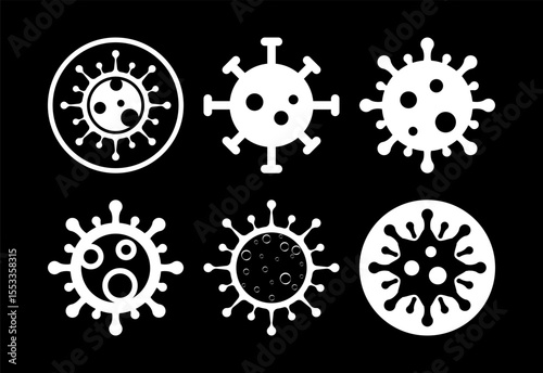 Virus, bacteria icons set design. Microbe bacteria sign white on black background