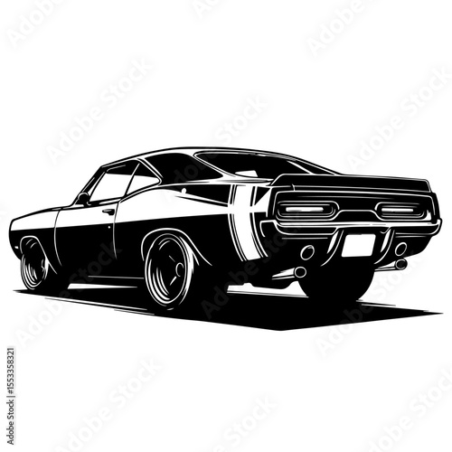 Black and white silhouette vector of a Sports car on white background
