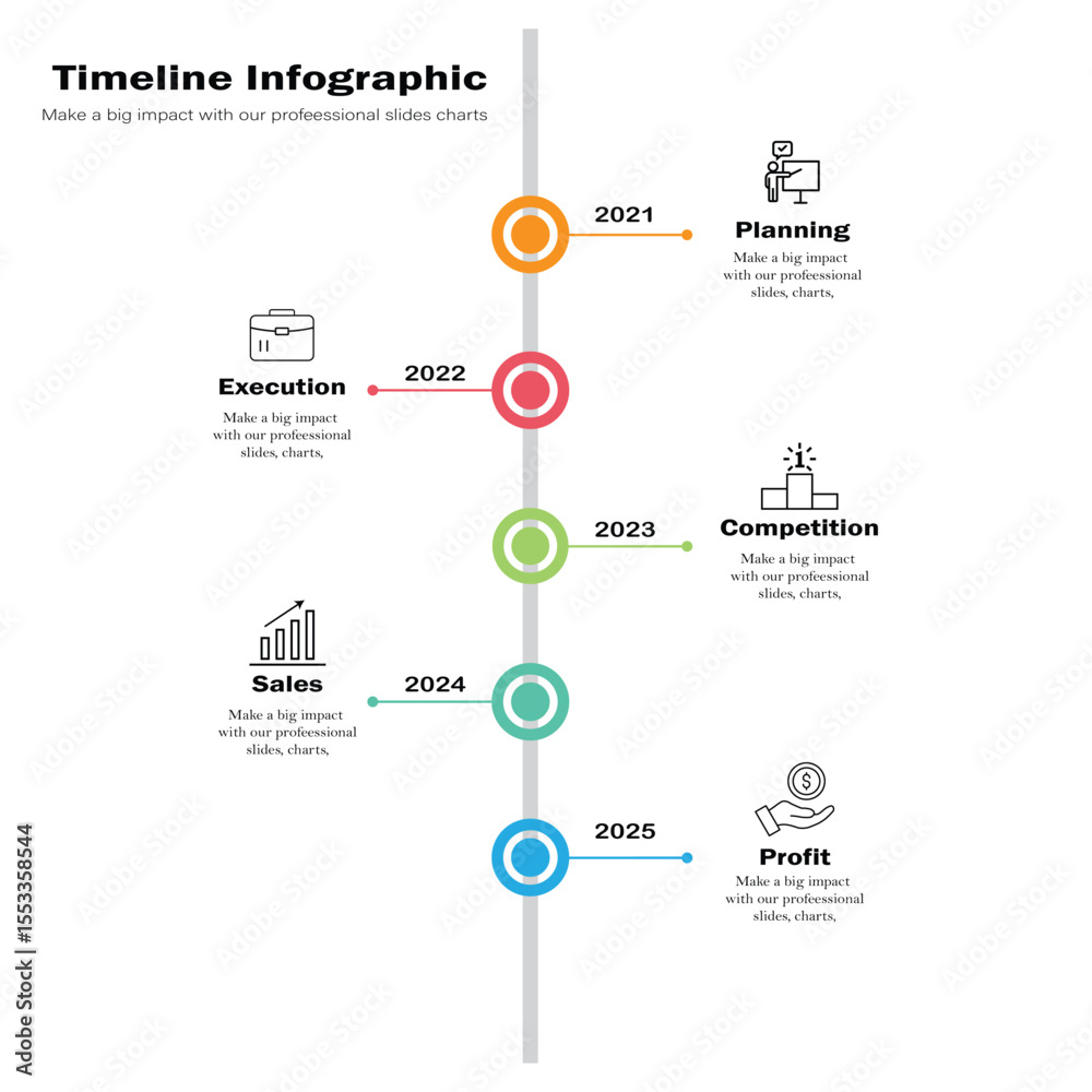Fototapeta premium Strategic Business Timeline Infographic Vector Template Featuring Annual Planning, Execution Milestones, and Corporate Project Roadmap in a Flat Modern Design