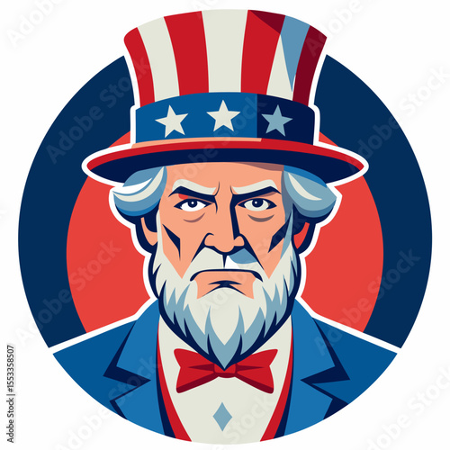 Uncle sam portrait in patriotic colors with stars and stripes hat