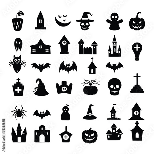 happy halloween doodle elements vector set on white background