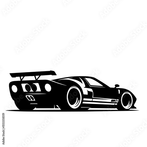 Black and white silhouette vector of a Sports car on white background