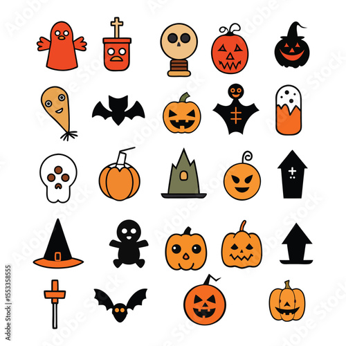 happy halloween doodle elements vector set on white background