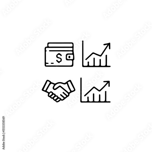 Icons depicting finance growth and partnership agreement deal