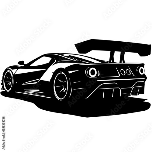 Black and white silhouette vector of a Sports car on white background