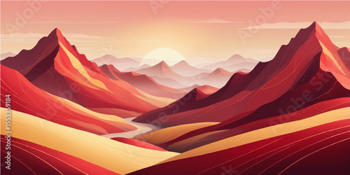 Sun-kissed mountains meet the desert horizon at dusk, painting the sky with orange light