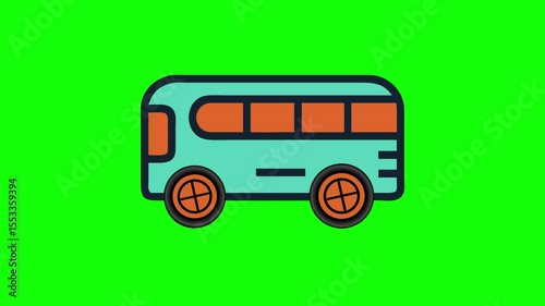 Transport Bus icon animation Green screen | Moving Passenger bus animation Green screen