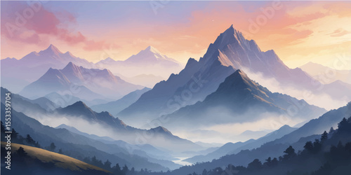 Dramatic mountain landscapes unveil both sunrise and sunset vistas, with clouds, fog, and snow-capped peaks touching the sky
