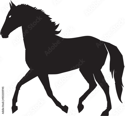 black vector silhouette of horse with modern geometric polygon mesh structure featuring angular design isolated animal icon abstract lowpoly outline shape concept digital decorative element

