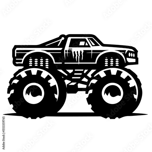 Black and white silhouette vector of a Monster Truck on white background