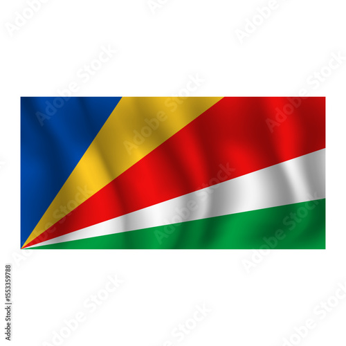 Flag of Seychelles wavy flutters in wind, with folds 3d