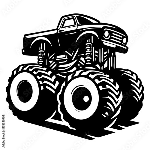 Black and white silhouette vector of a Monster Truck on white background