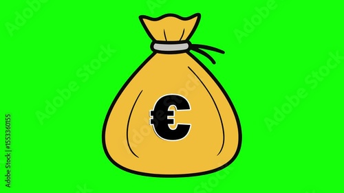 Euro Money Bag animated icon Green screen 