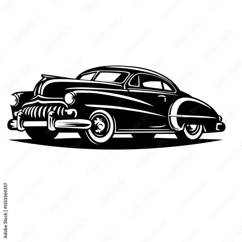 Obraz premium Black and white silhouette vector of a Old Vintage car on white background