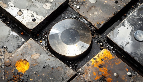 Industrial Metal Parts Closeup With Rusty Texture