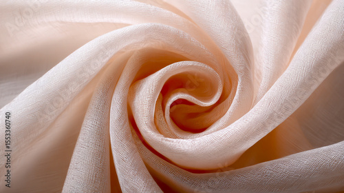 A beautiful white fabric in a spiral pattern, set against a pastel peach-colored background