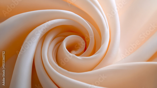 A beautiful white fabric in a spiral pattern, set against a pastel peach-colored background