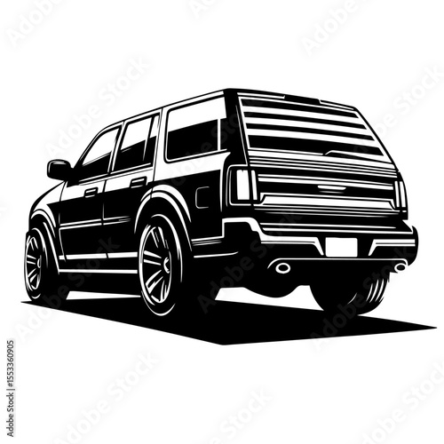 Black and white silhouette vector of a Old Vintage car on white background