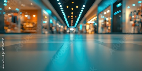Shopping mall corridor featuring bright lights and retail stores during evening hours