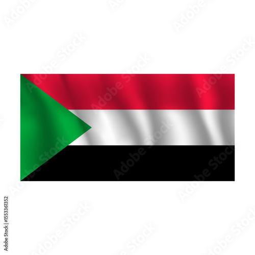 Flag of Sudan wavy flutters in wind, with folds 3d