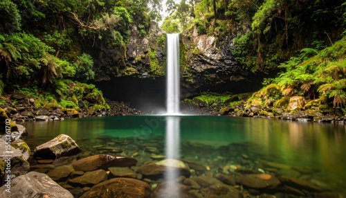 Serene Waterfall Pool In Lush Tropical Forest