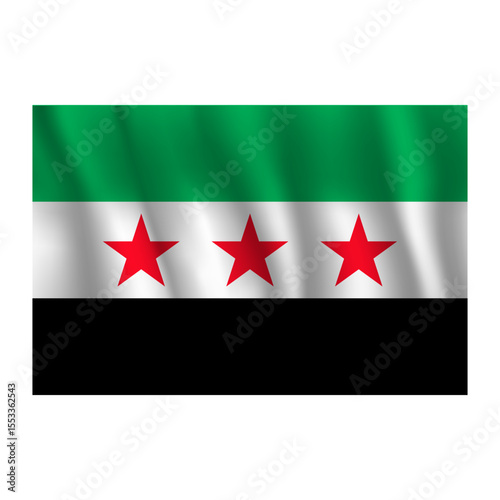 Flag of Syria wavy flutters in wind, with folds 3d