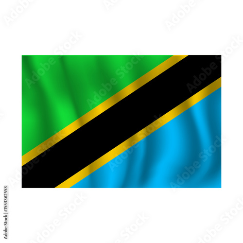 Flag of Tanzania wavy flutters in wind, with folds 3d
