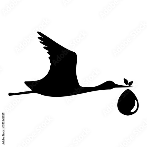 Flying Stork Carrying Baby Icon – Birth Symbol Vector